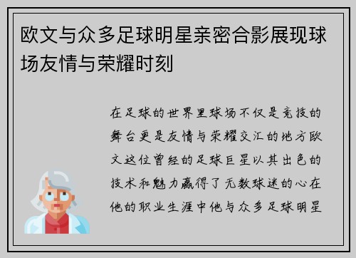欧文与众多足球明星亲密合影展现球场友情与荣耀时刻